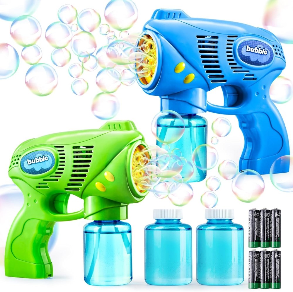 2 Kids Bubble Gun with 2 Bottles Refill Solution, Bubble Machine Gun for Todd...