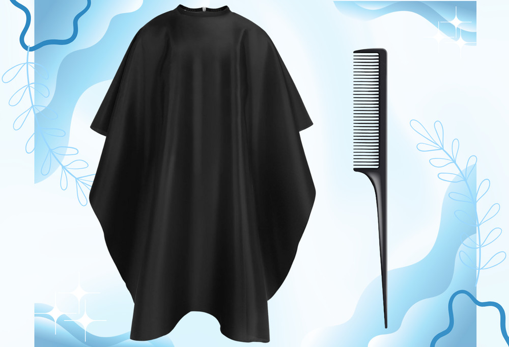 Hair Cutting Cape, Polyester Barber Cape with Combs, Black