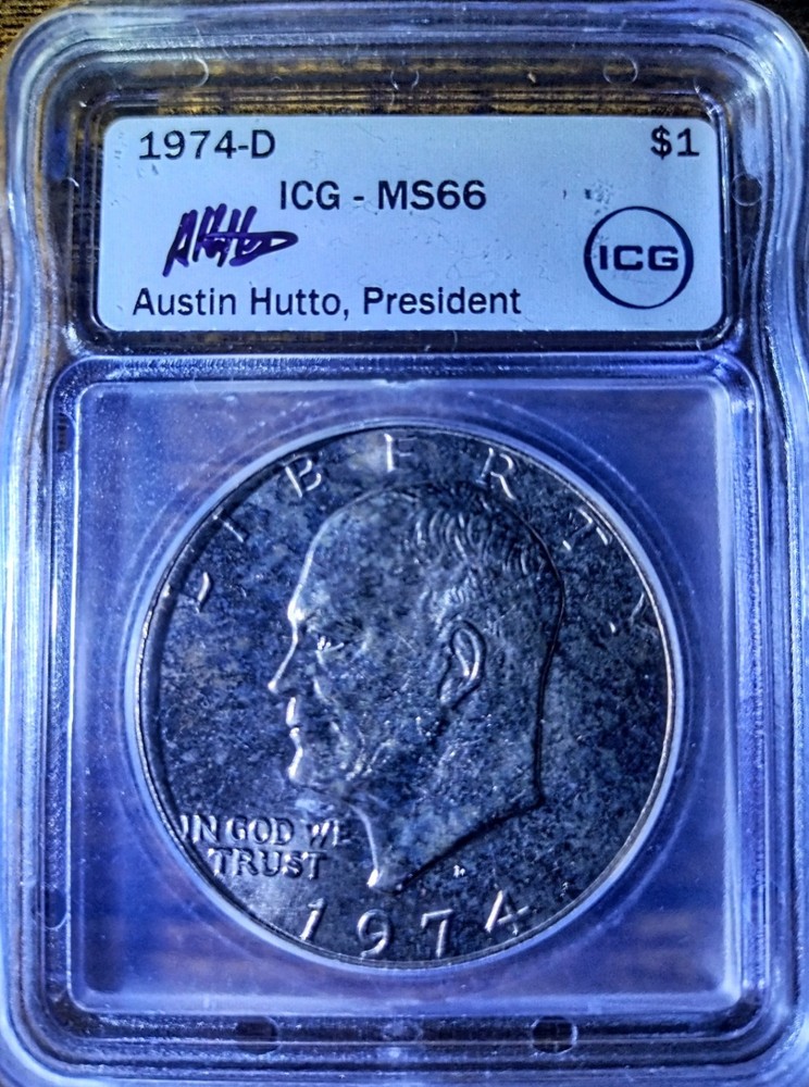 1974-D Eisenhower Dollar MS-67 Austin Hutto Signed