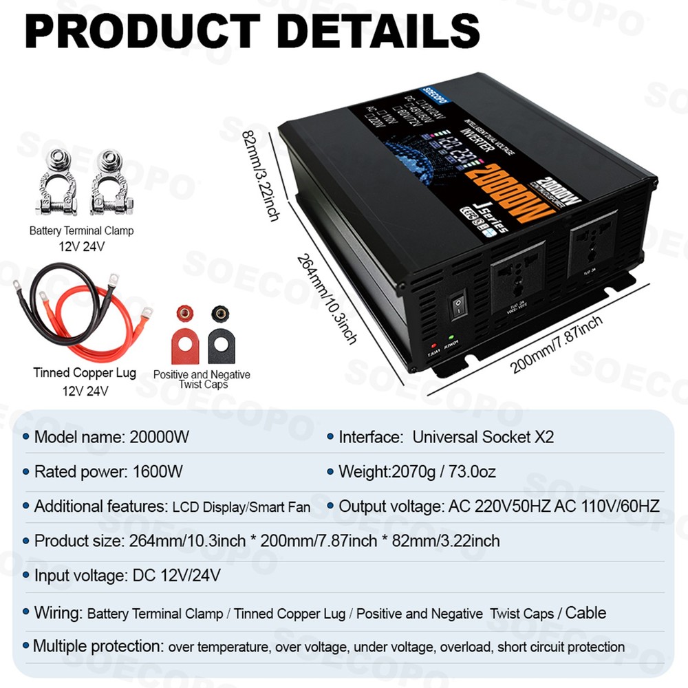20000W Solar System with Panel | 100A Controller + 12V/24V to 110V/220V Inverter