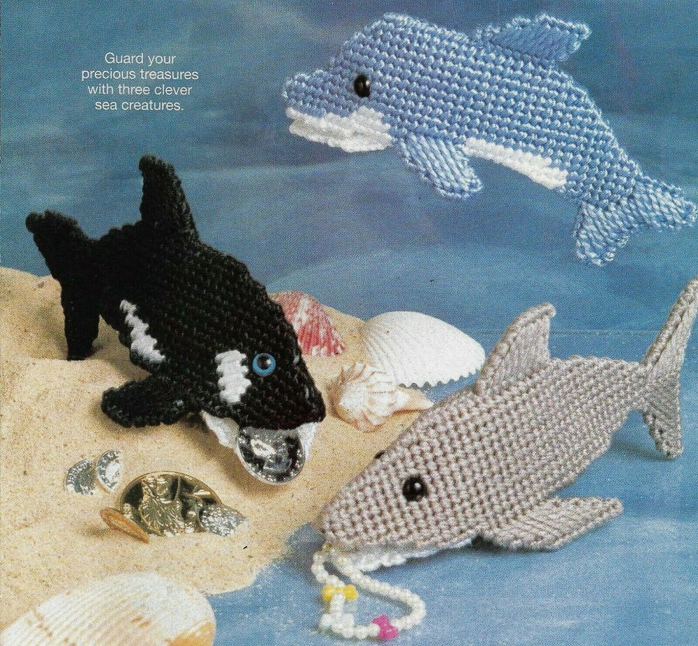 OCEAN TREASURE KEEPERS SHARK DOLPHIN & WHALE PLASTIC CANVAS PATTERN INSTRUCTIONS