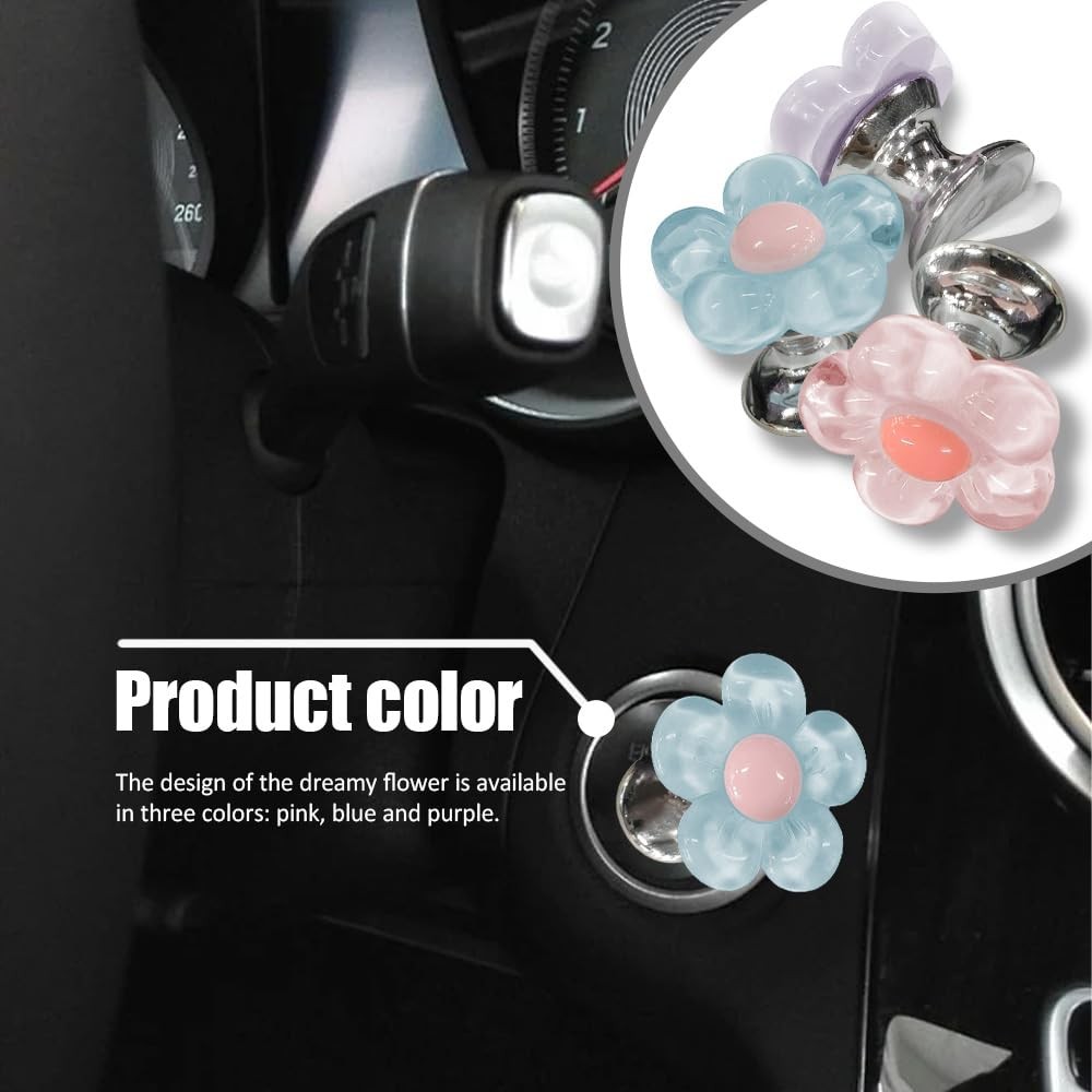 Car One-Touch Start Button, Push Start Button Cover, Flower Shaped Car Blue