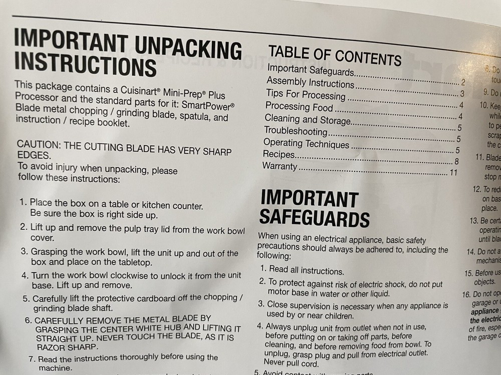 Cuisinart Instruction & Recipe Book DLC-2A Series Mini Prep Processor