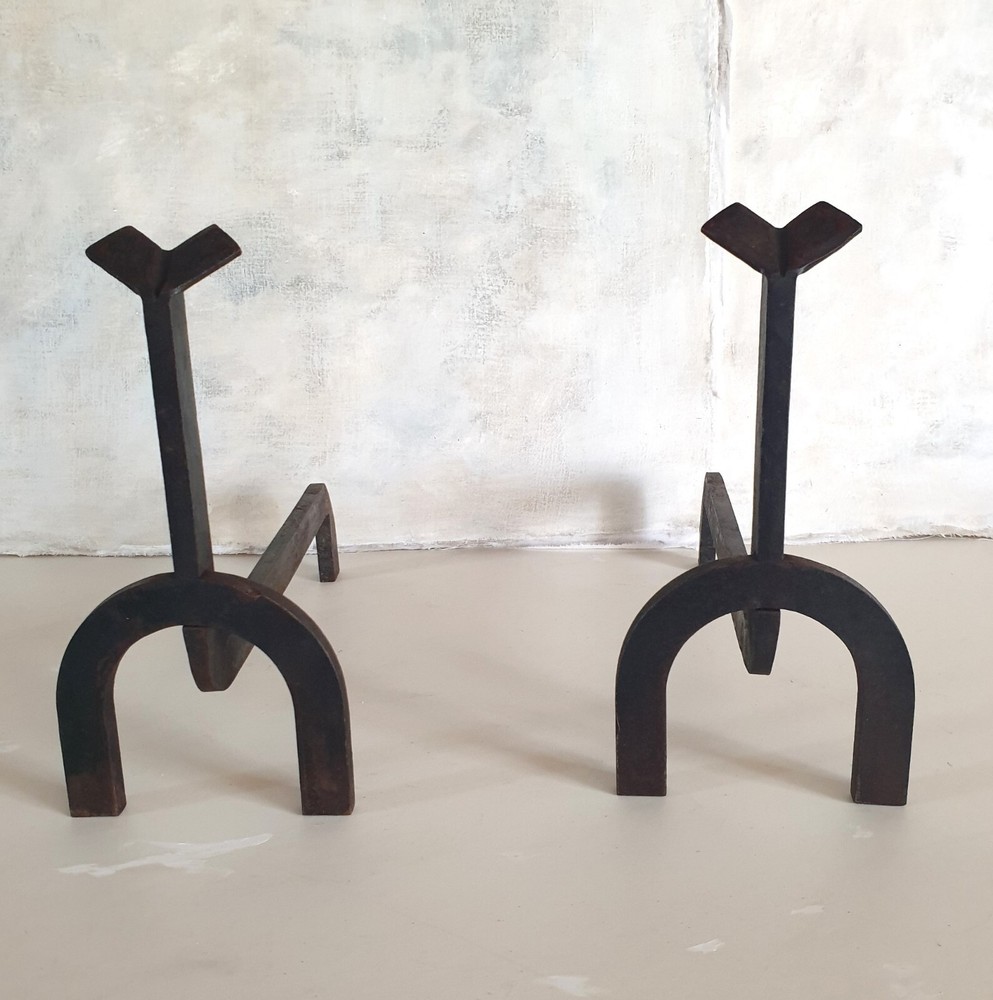 French Modernist Mid Century Andirons/Firedogs