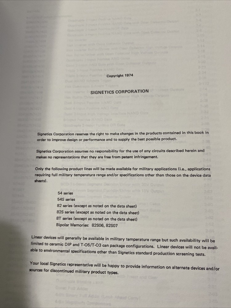 Data Book Signetics Volume Digital Linear MOS Analog Applications 1974