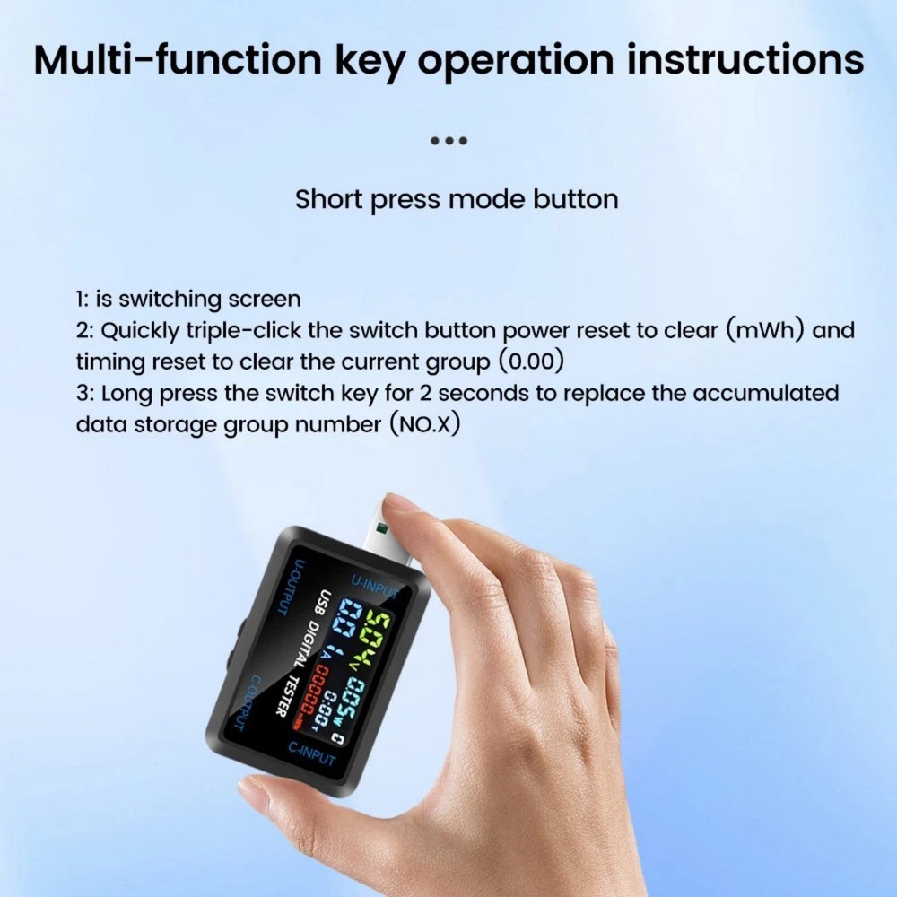 1PC USB C Digital Multimeter Tester for Voltage Current Capacity Resistance Test
