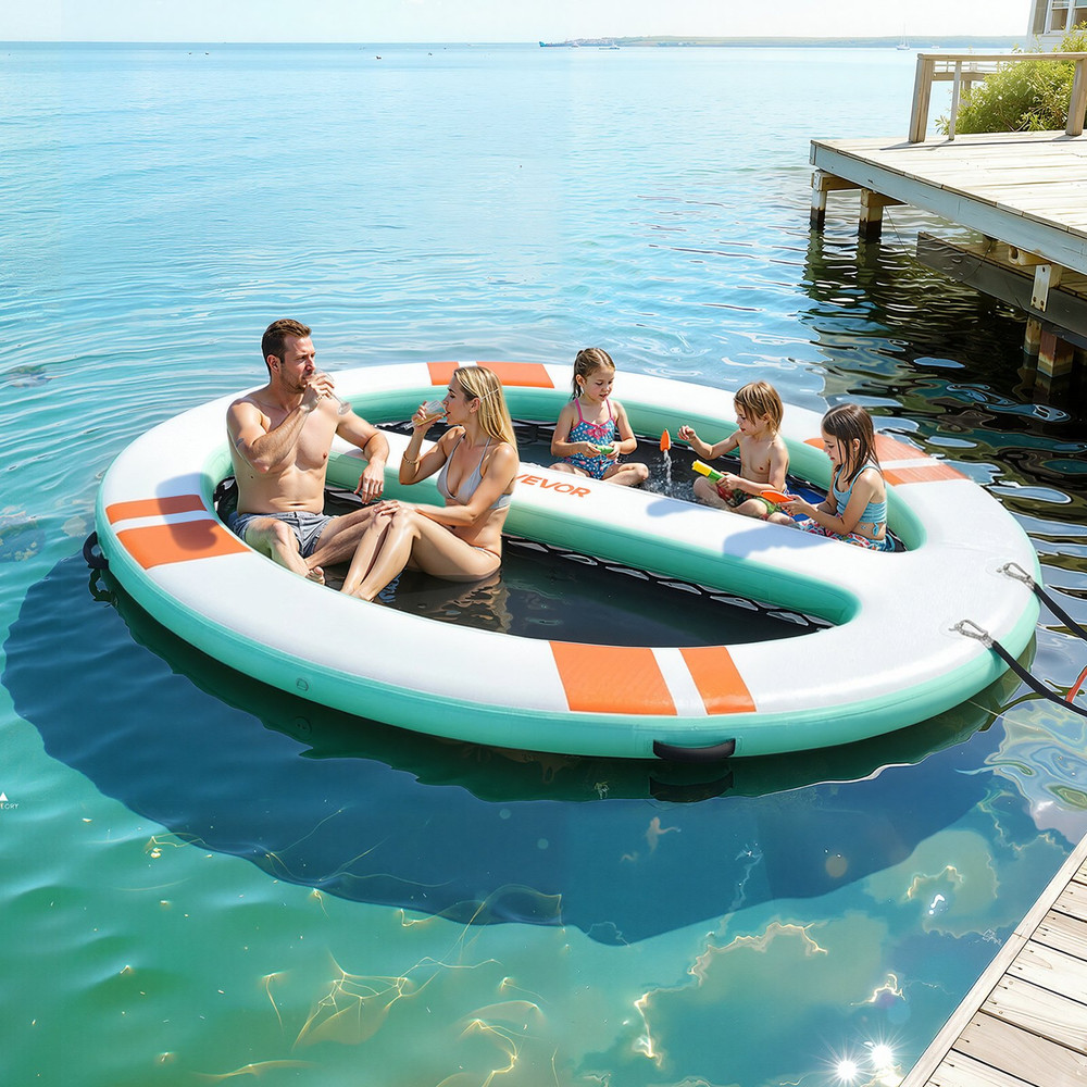 Inflatable Floating Dock, 10x8 FT Round Inflatable Dock Platform, Non-Slip Water