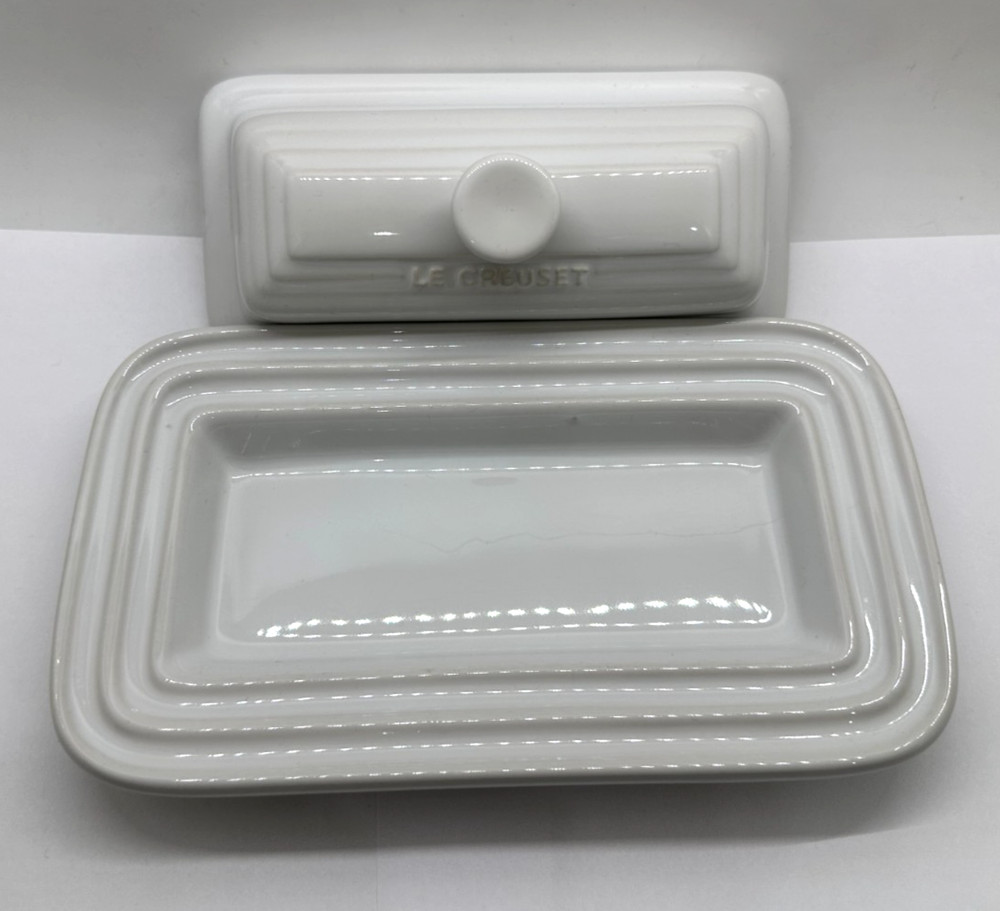 Le Creuset Butter Dish White Stoneware Rectangular Dish Retired (READ)