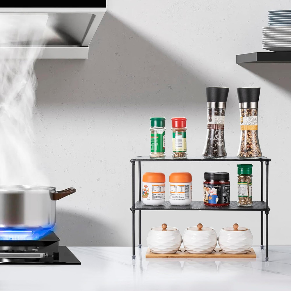 2-Pack Kitchen Cupboard Shelf Organizer for Cabinet, Expandable & Stackable Coun