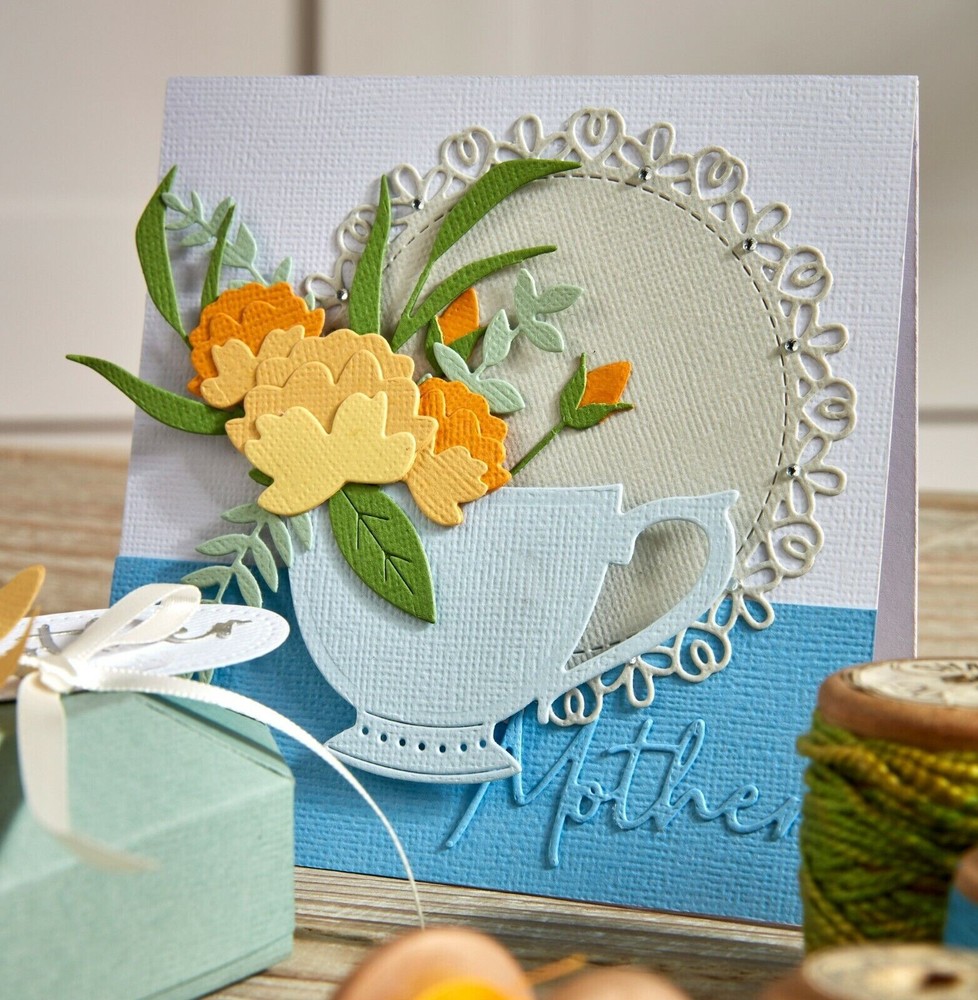 Sizzix "Tea Time" by Olivia Rose Cup Flowers Thinlits Dies- 665806 MSRP $25