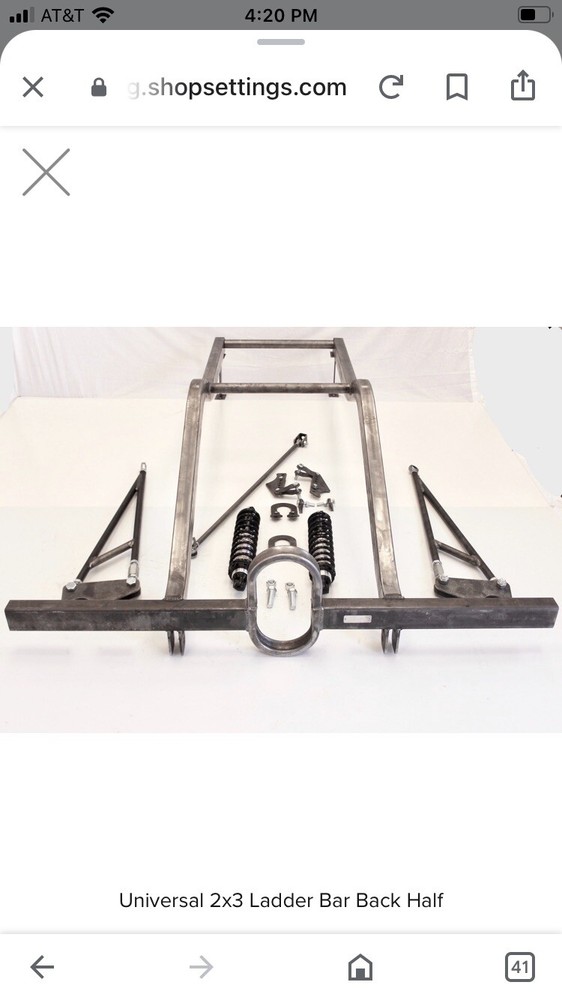 2x3” Ladder Bar 32" Back Half Kit W/QA1 Double  Adjustable Shocks