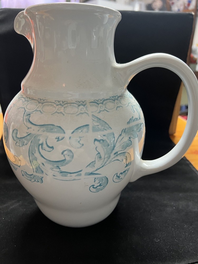 Vintage Gardengate White And Turquoise Pitcher