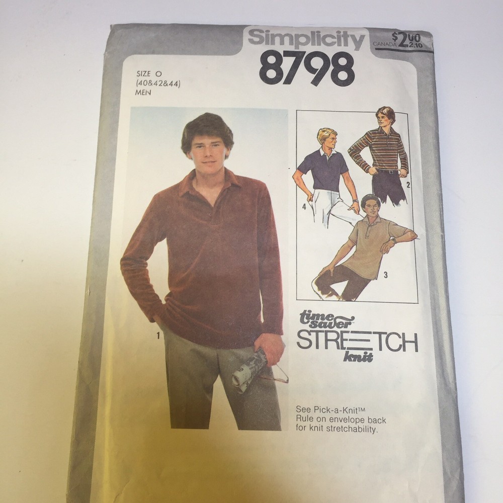 Simplicity 8798 Size 40 42 44 Men's Pullover Top Stretch Knit