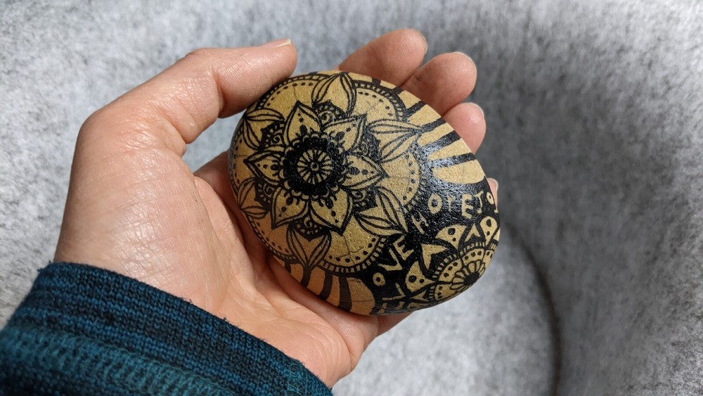 Hand Painted Rock / Stone - mandala black line design