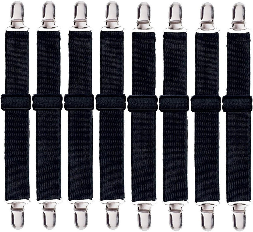 Korlon 8 Pack Bed Sheet Straps, Adjustable Elastic Fitted Sheet Holder Clips, He
