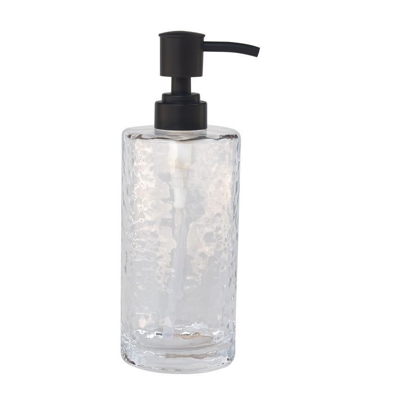 Hammered Glass Soap Pump 14 Oz Durable Bathroom Accessory Soft Touch Easy Clean