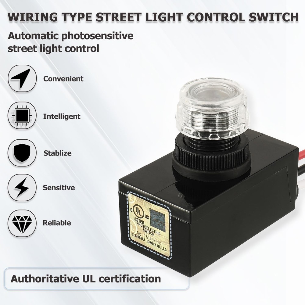 Outdoor Hard-Wired Post Light Control w/ Photocell Sensor Direct Wire-in