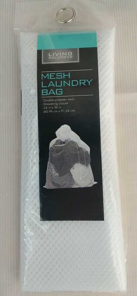 Living Solutions Durable Mesh Laundry Bag White Drawstring Closure 24" x 36" New