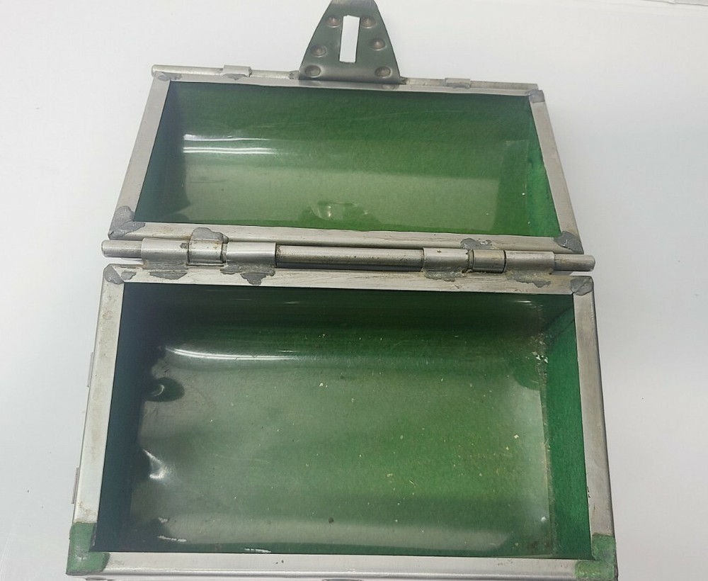 Riveted Mill Metal Chest Handcrafted Hinge & Latch Green Felt Inside 7" Long