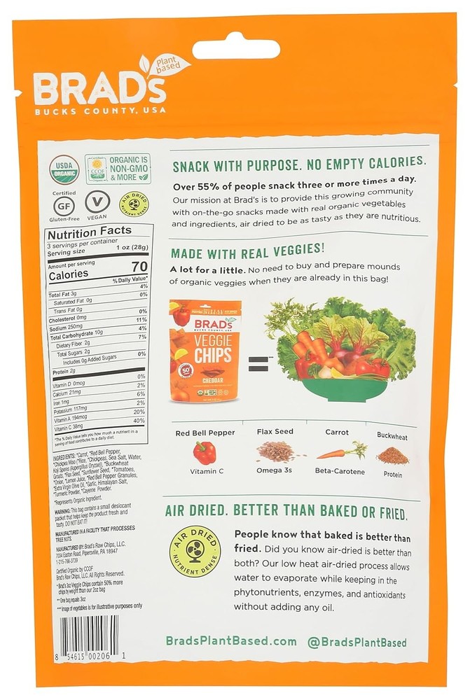 Brad's Plant Based Raw Chips Cheddar 3 oz