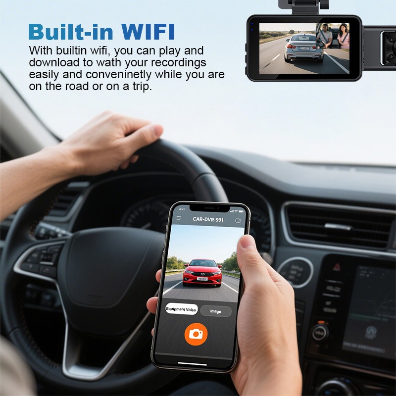 NEW !!! Dash Cam Front Rear Inside DashCam with WiFi & G-Sensor, 4K Car Camera