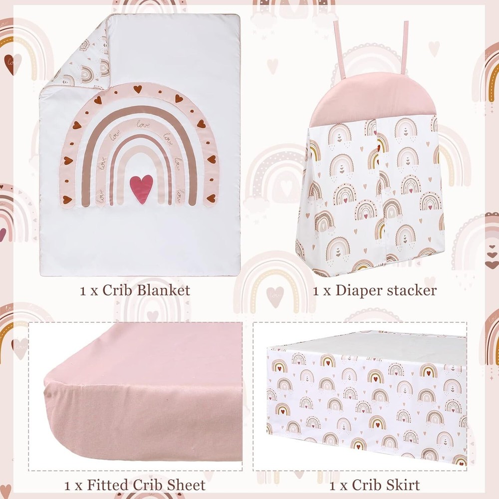Boho Rainbow Crib Bedding Set - Standard Size - Soft Baby Bedding Set - 4 Pieces