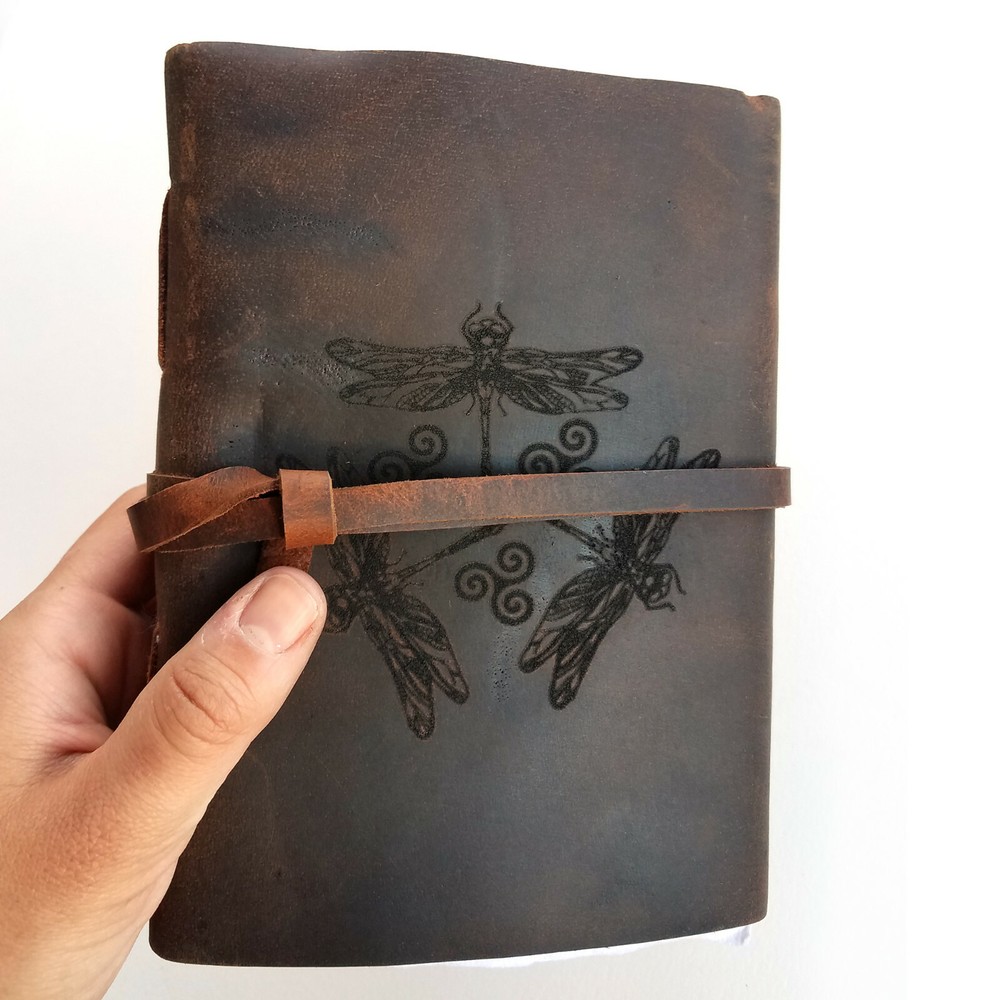 Celtic Dragonfly Genuine Leather Journal, Free Personalization Lined Paper Diary