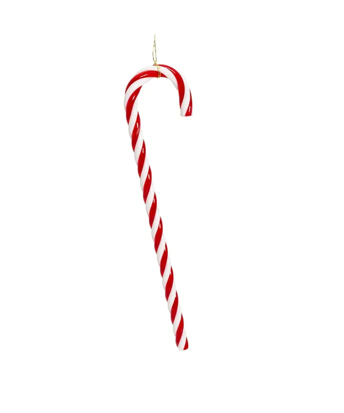 Classic Thin Red & White Stripped Candy Crane Hanging Ornaments- 12 Pieces
