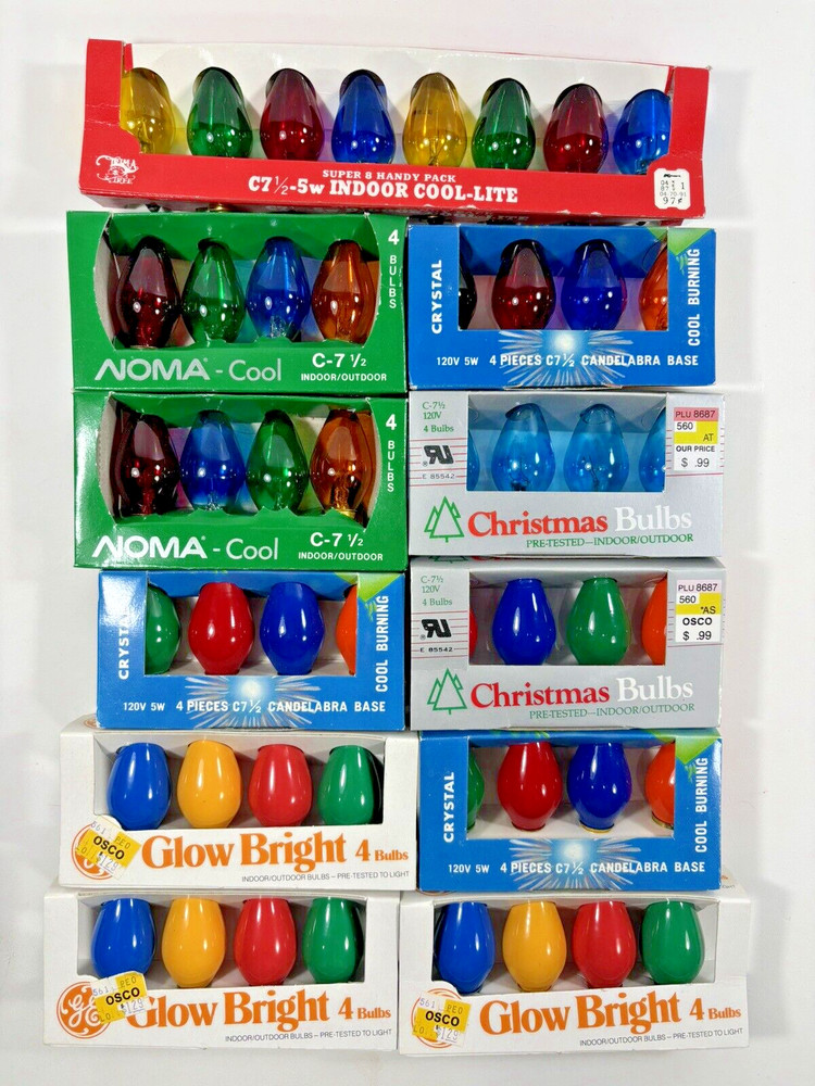 Vintage Replacement Bulbs C-7 1/2 & C7 Mixed Lot Multicolored & Transparent 48pc