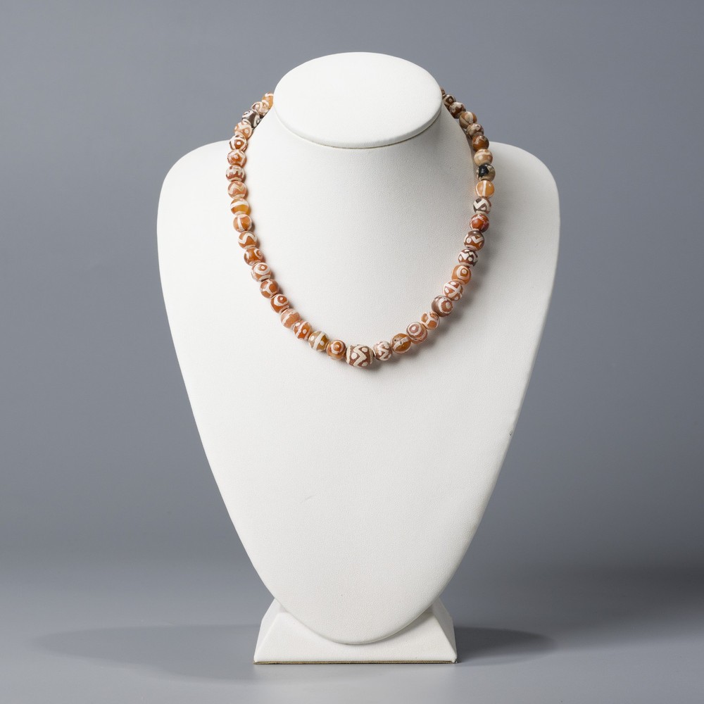 Antique Etched Carnelian Beads Necklace