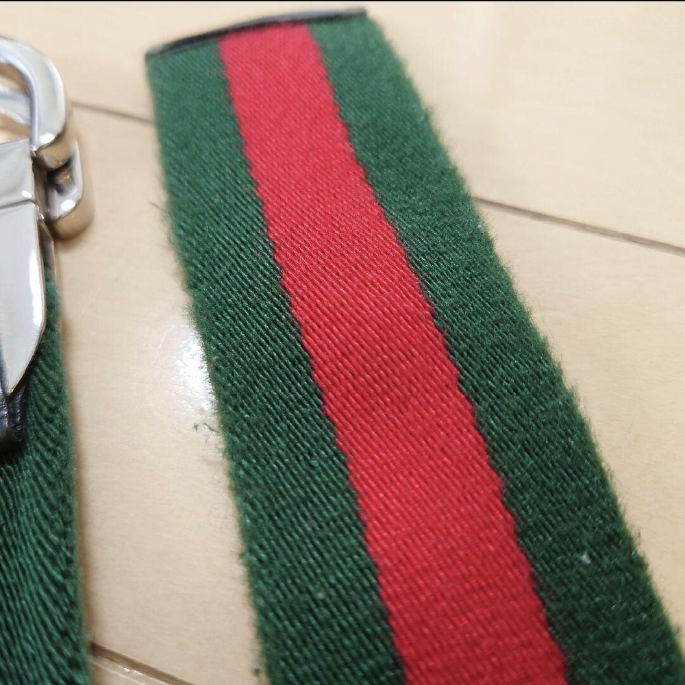 Old GUCCI Logos Web Stripe Belt Green Red Silver Canvas Italy Authentic