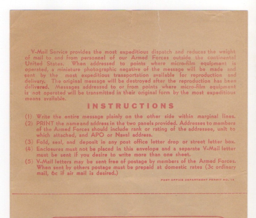 Authentic WWII V-Mail Envelope EP1A