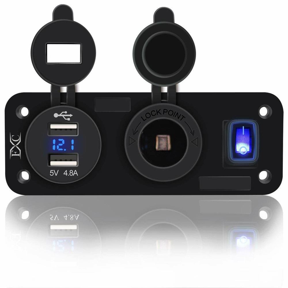 Boat Marine Dual USB Charger+LED Voltmeter+12V Power Socket On-Off Switch Panel