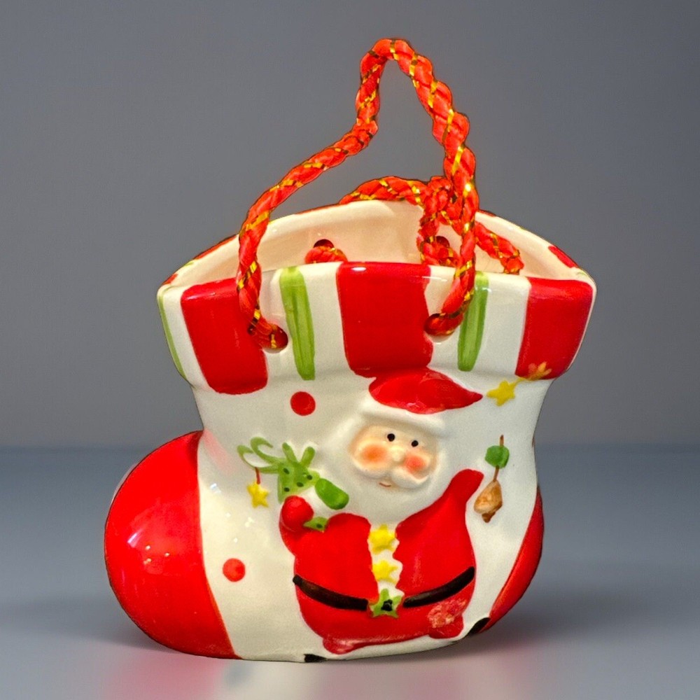 Ceramic Santa Boot Planter Candy Dish  4x3.5” East West Dist.