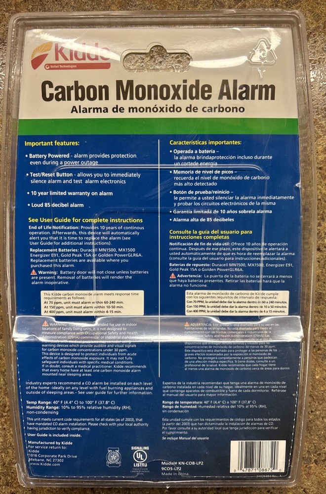 Kidde 9CO5-LP2 Battery Powered Carbon Monoxide Alarm