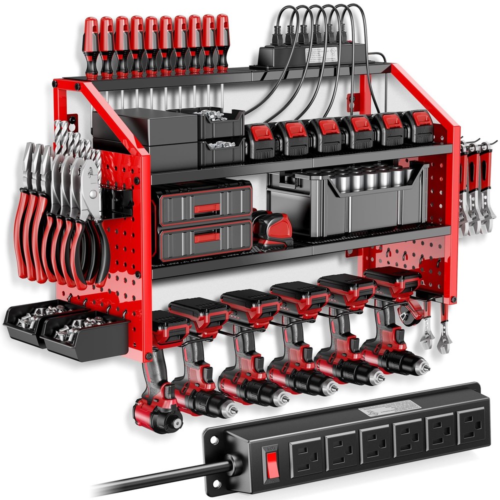 LBT Power Tool Organizer With Charging 6 Drills Holder, Red