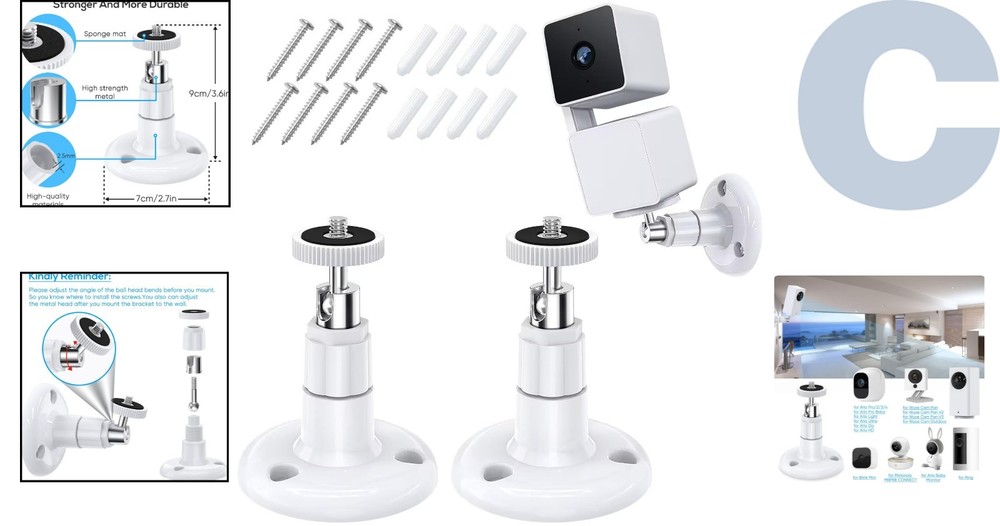Sturdy Security Camera Mount for Wyze Cam with 360-Degree Adjustability, 2-Pack