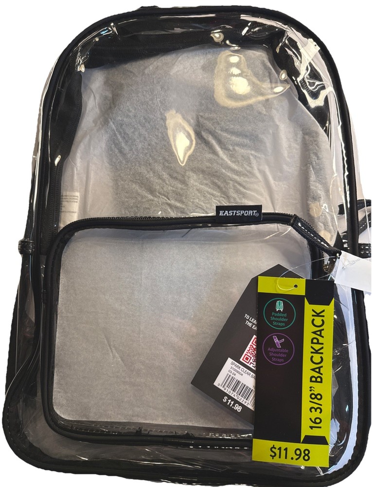 Eastsport Clear PVC Backpack with Front Pocket – Security/School/Events
