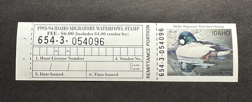 WTDstamps - 1993 IDAHO - State Duck Stamp - Mint OG NH **HUNTER TYPE**