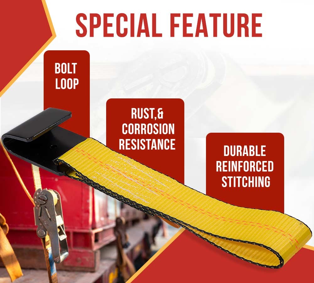 2PK 2"x11"Replacement Fixed End Tie Down Strap w/Flat Hook & Bolt Loop 3333lbs