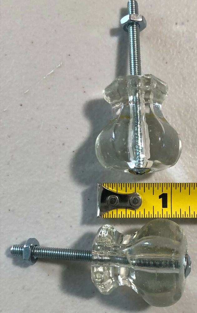 OLD ANTIQUE VINTAGE PAIR OF SOLID GLASS DRAWER KNOBS PULLS HANDLES