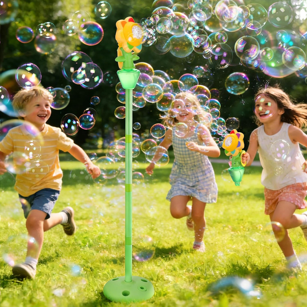 Automatic Flower Bubble Machine for Kid, Handheld&Standing 2 In1 Rechargeable Bu