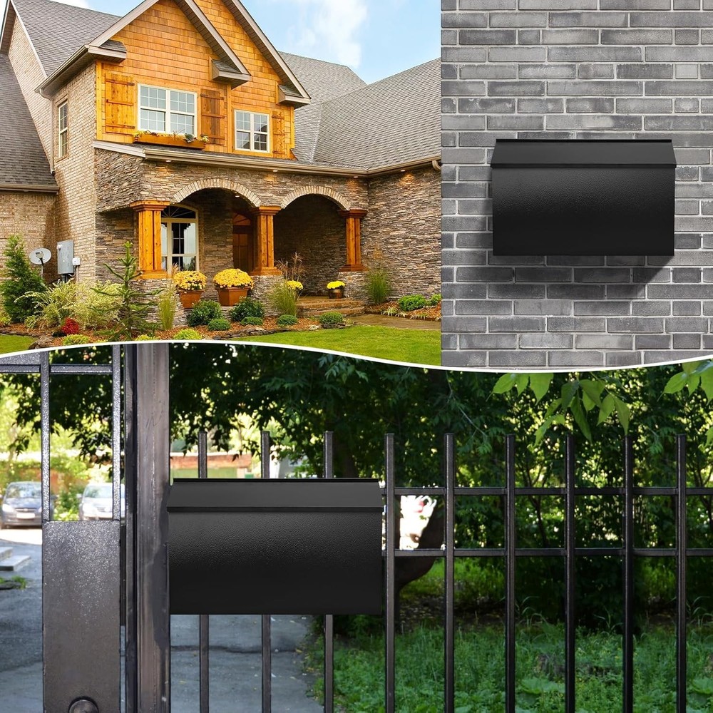 KYODOLED Wall-Mount Mailbox for House,Large Capacity Mail Black