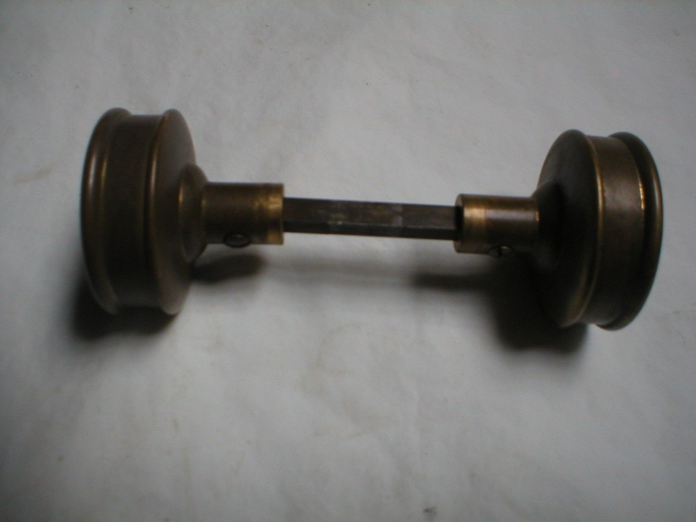 Antique Solid Brass Drum Style Doorknob Pair