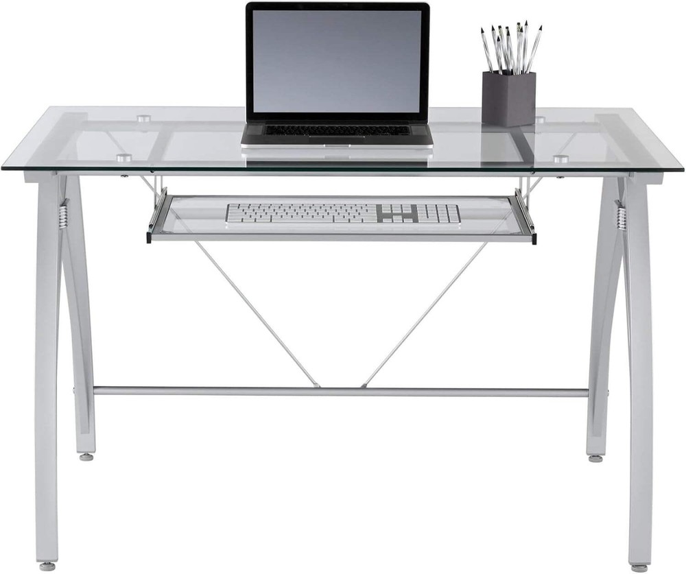 Modern 48 Inch Glass Computer Desk With Metal Frame