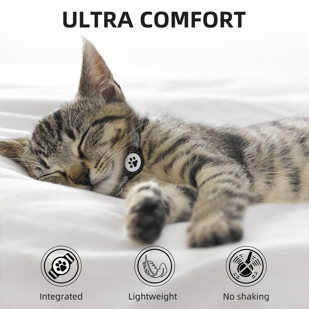 Waterproof Airtag Cat Collar, Reflective Collar with Bell, Black