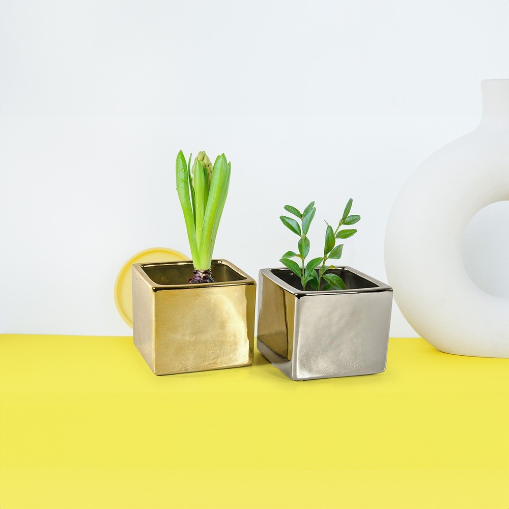 Gold Square Cube 5.5x5"H | Floral Container | Wholesale, 6 Pcs