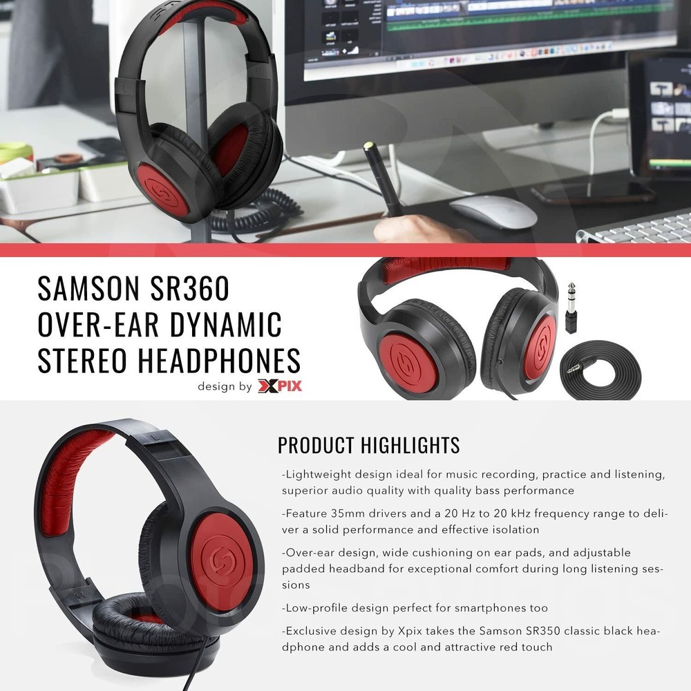 Samson SR360 Over Ear Dynamic Stereo Headphones Headset Wired