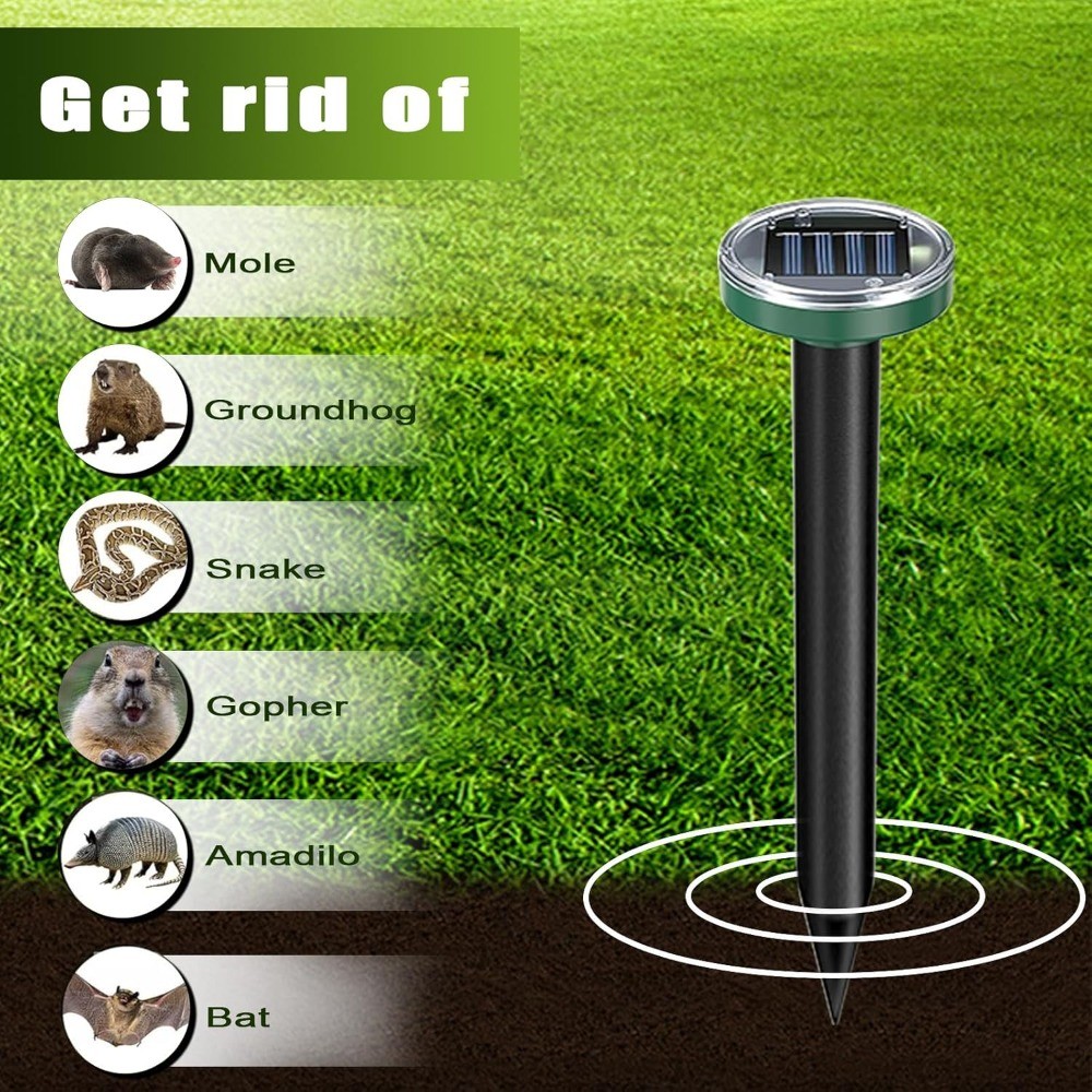 8 Pack Solar Mole Repeller, Ultrasonic Snake Gopher Deterrent Spikes for Yard