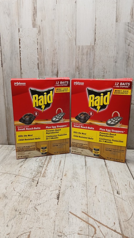 2 RAID Double Control Small Roach Baits 12 Ct + 3 Egg Stoppers Defense System